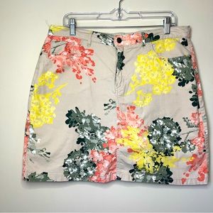 CROFT & BARROW KHAKI PINK YELLOW FLORAL STRETCH MINI SKIRT SKORT SHORTS SIZE 14